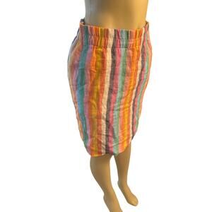 Women XS J.Crew Pull-On Linen Skirt Rainbow Stripe Skirt 100% Linen Summer